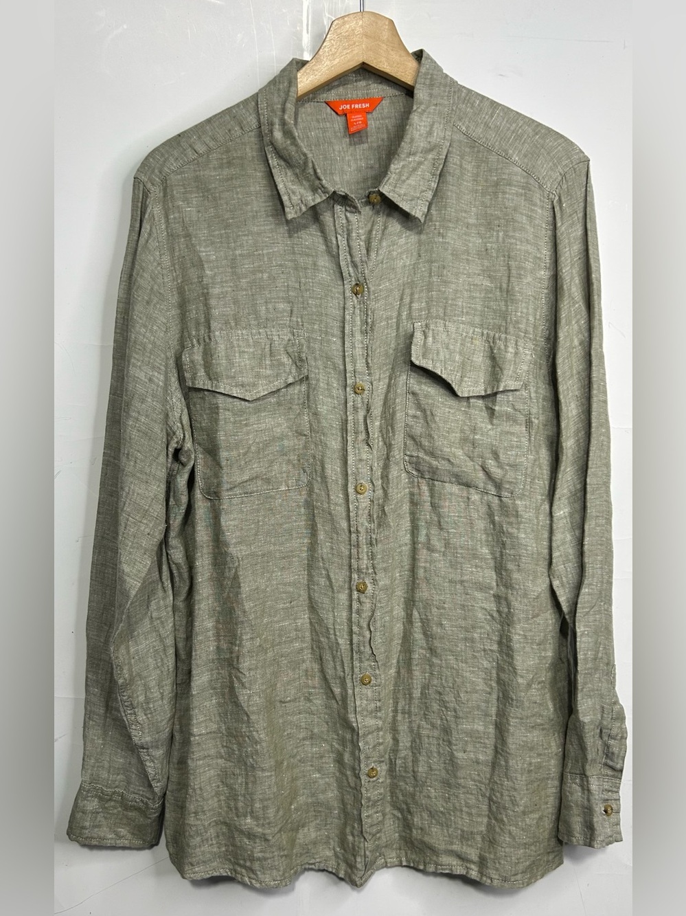 5 for $25🔥Joe Fresh 100% Linen Grey Heather Button Front Shirt Large
